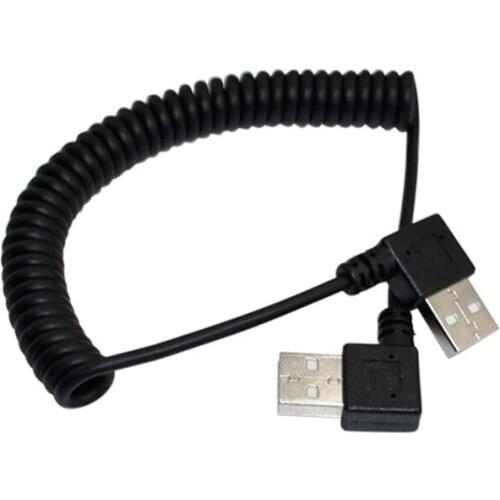 5Ft Spiral Coiled USB 2.0 A left 90 degree angle Male to male extension Cable