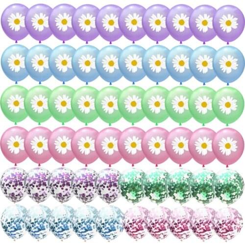 60pcs/set 12inch Colorful Daisy Balloons DIY Latex Confetti Ballons Set Birthday Valentines Day Wedding Hawaii Pool Party Decor