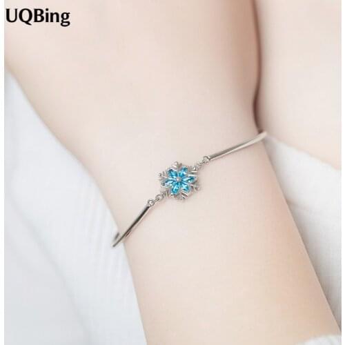 925 Sterling Silver Simple Blue Zircon Snowflake Bracelets Women Engagement Jewelry Gifts