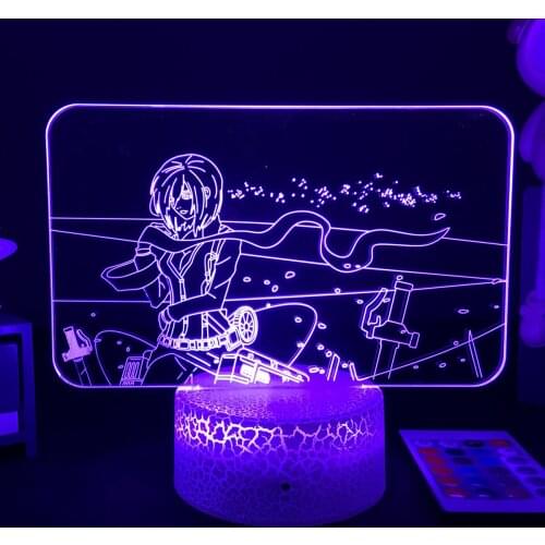 Anime Attack on Titan 3D LED Nightlight Mikasa Ackerman Figure For Bedroom Decor Bedside Lamp Birthday Gift Shingeki No Kyojin
