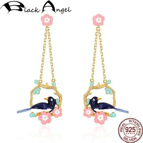 BLACK ANGEL Silver Earrings
