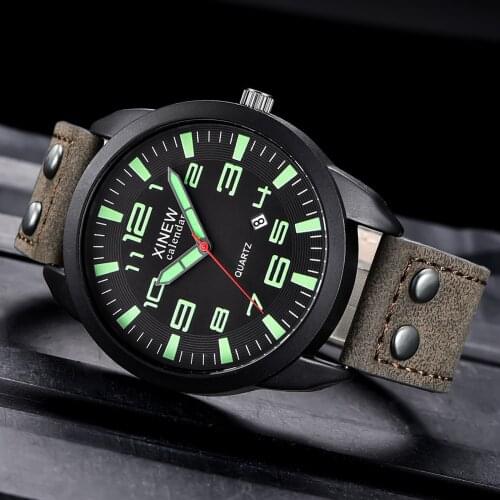 Leather Strap Simple Calendar Luminous Dial Outdoor Mens Quartz Watch Women Waterproof Military Watches montre homme