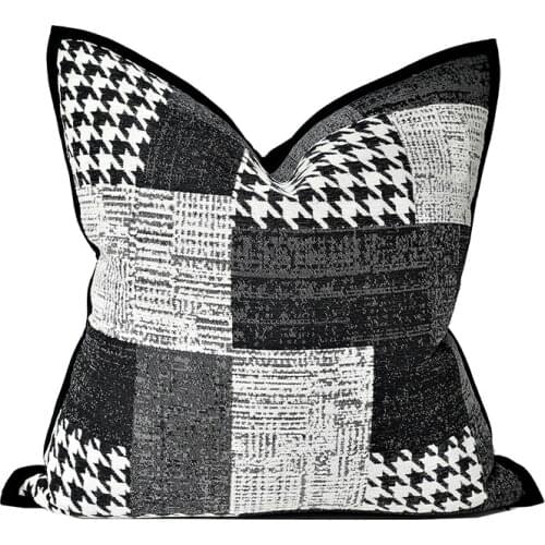 DUNXDECO Cushion Cover Decorative Pillow Case Luxury Vintage Black Chenille Houndstooth Jacquard Art Coussin Sofa Bedding Decor