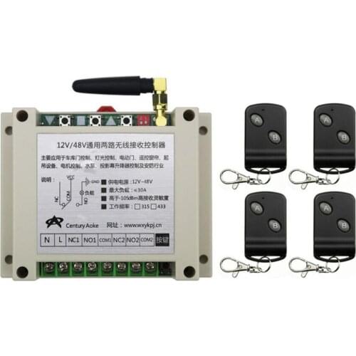 DC12V 24V 36V 48V 10A 2CH RF Wireless Remote Control Switch Transmitter with Two-button Receiver for Appliances Gate Garage Door