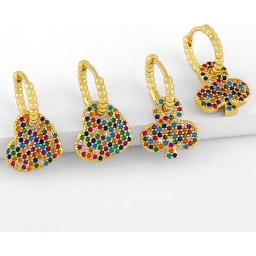 FLOLA Small Heart Earrings For Women Multicolor Stone Dangle Earrings CZ Pave Gold Plated Jewelry Valentines Day Gifts ersw42