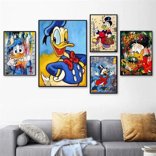 Graffiti Art Funny Disney Donald Duck Canvas Painting Street Art Poster and Print Wall Art Picture for Living Room Home Decor