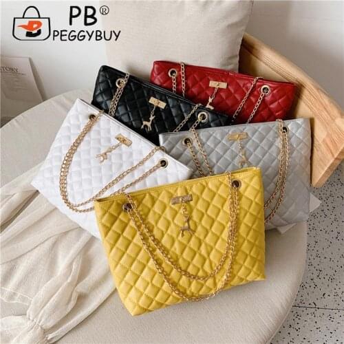 Classic Diamond Lattice Handbag Fashion Women Large Capacity Top-handle Bags Pure Color Thin Chain Shoulder Crossbody Bag сумка