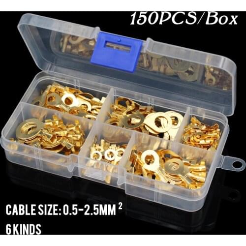 150PCS M3 M4 M5 M6 Ring Lugs Ring Eyes Copper Crimp Terminals Cable Lug Wire Connector Non-insulated Assortment Kit