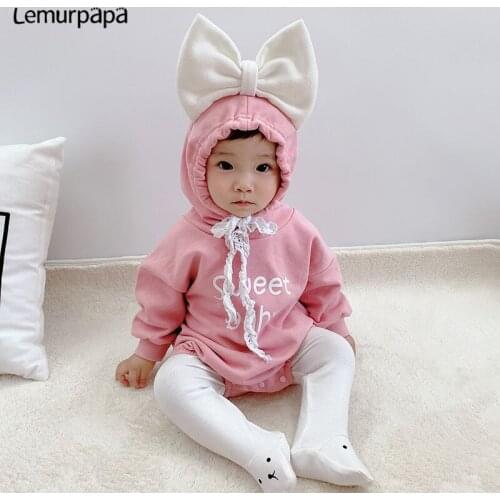 0-2Y Autumn Baby Onesie Clothes Girls Baby Romper Jumpsuits Bowknot Fashion Baby Long Sleeves With hooded Baby Toddler ropa bebe