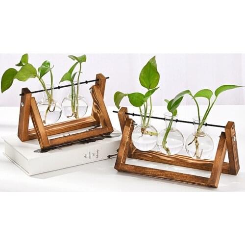 Creative Hydroponic Plant Bonsai Wooden Frame Glass Vase Modern Living Room Desktop Decorations Flower Pots