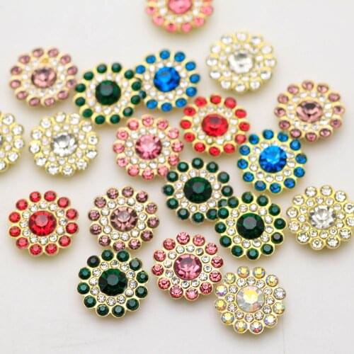 20pcs round Flower Shape Sew On Rhinestone Crystal Flatback Rhinestone Gold Base with Setting Claw DIY Garments Clothing Dress