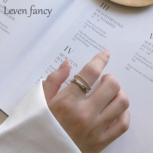 Leven Fancy Minimalist Double Layer 925 Sterling Silver Bead Chain Open Adjust Finger Ring For Women Eternity Band Ring