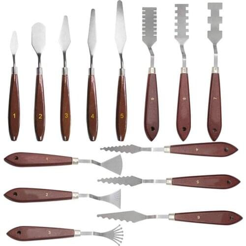 PPYY-Palette Knife 14 Pieces Stainless Steel Spatula Painting Supplies with Wood Handle for Oil Painting