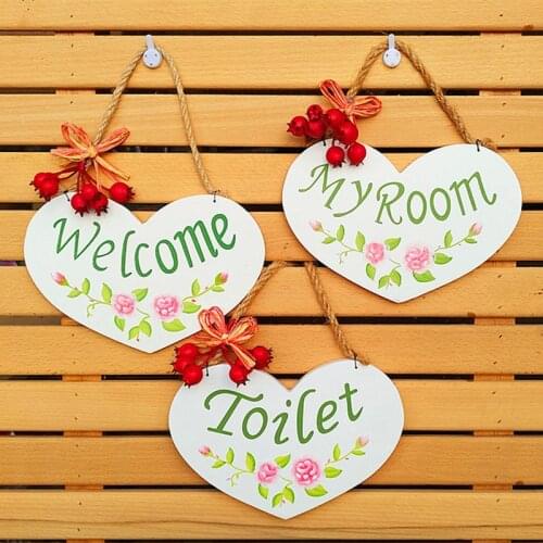 Welcome My Room Toilet BedRoom Message Wood Hanging Door Sign Creative Heart shaped Wall Home Decorations Plaques 1 Piece