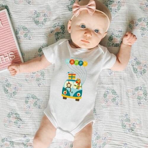 1st Birthday Outfits My First Birthday Clothes Baby Girl White Cotton Cartoon Summer Bodysuit Toddler Infant Onesie Body Bebies