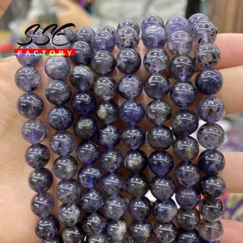 Natural Cordierite Iolite Stone Beads Genuine Semi-precious Sri Lanka Round Beads 6 8 10MM For Jewelry Making DIY Bracelet 15"