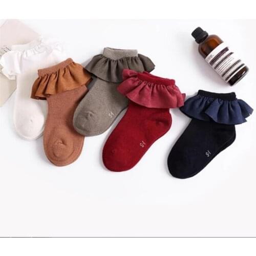 New Infant Toddler Baby Girls 100% Cotton Soft Princess Combed Socks Booties Cute Ruffle Anti-slip Socks For 2-8 Years