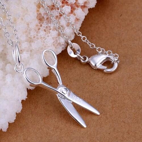 P102_2 Lovely Silver Color Pendants For Women Wholesale Free Shipping 925 Charm Christmas Fashion Jewelry Scissors Necklaces