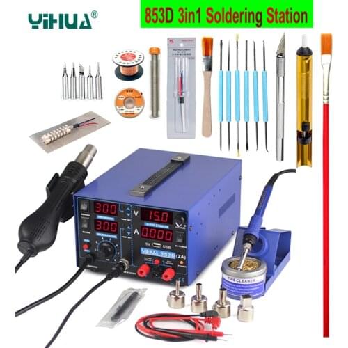 YIHUA 853D 3In1 Hot Air Gun Soldering Station USB Charging Connector Welding Rework Station Cell-phone BGA SMD PCB Repair Tools