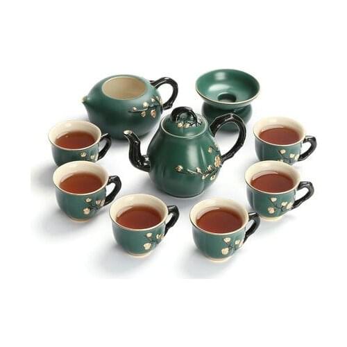 Whole set Japanese style Kung Fu tea sets spring season hand painted gold tea pot tea gift home living room decoration