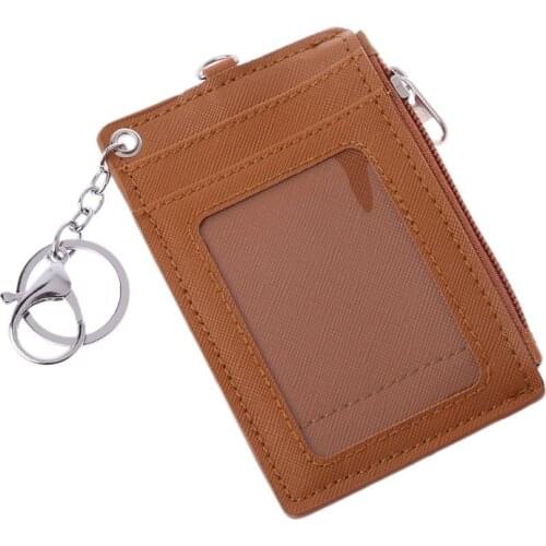 Portable Leather Business ID Card Credit Badge Holder Coin Purse Wallet Keychain