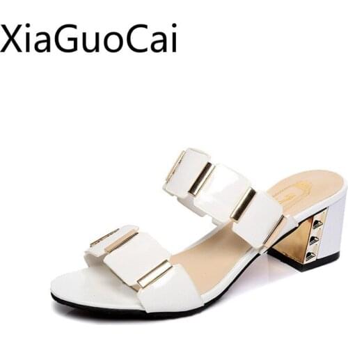 High Heels Summer Women Sandals Square Heels Peep Toe Sandals for Female Cutouts Outdoors Slippers for Women