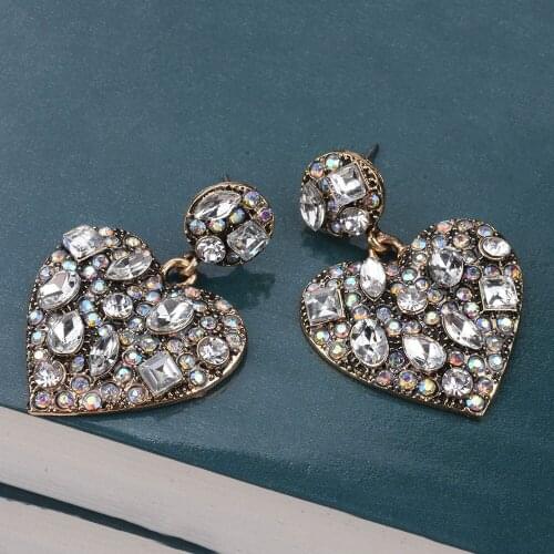 Charm Crystal Za Heart Drop Earrings Bridal Wedding Hanging Pendant Earring Vintage Rhinestone Jewelry Accessories For Women