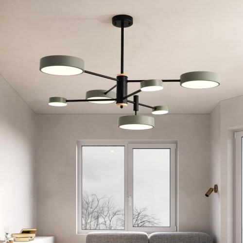 Nordic modern minimalist chandelier bedroom LED lights living room personality macaron room iron chandelier lighting