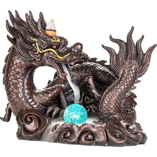 LED Dragon Backflow Incense Burner Resin Smoke Waterfall Incense Holder Censer with 20Pcs Incense Cones Home Decoration Crafton