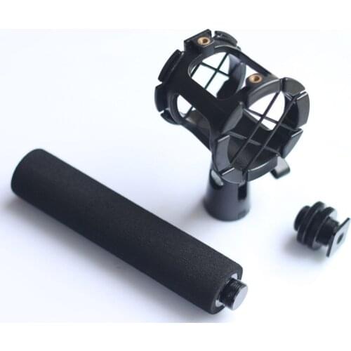Camera Microphone Shockmount Holder Clip + Hot Shoe Mount + Foam Handle Grip
