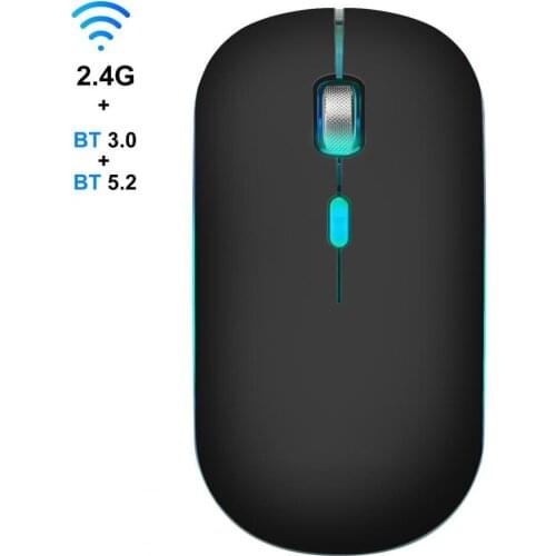 Ultra-thin Wireless Mouse RGB Bluetooth 5.2 Computer Mouse ABS 1600DPI Mouse LED Backlit USB Optical Mice For PC Laptop