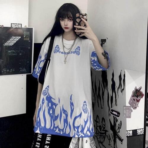 2021 Spring Summer Women Graphic Tee Japanese Fashion T Shirt Pullover Korean Oversize Harajuku Vintage Gothic Clothes Tops