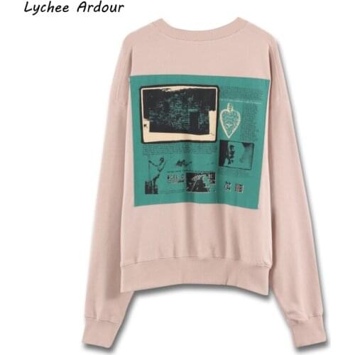 Lychee Ardour Letter Embroidery Women Hoodies Pattern Print Hooded Sweatshirt Long Sleeve Loose Pollover Streetwear