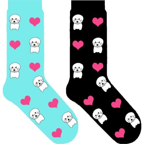 Bichon Frise dog socks for women human cute crew socks kawaii bichon frise puppy dog theme gift for dog mom present 50 pair/lot