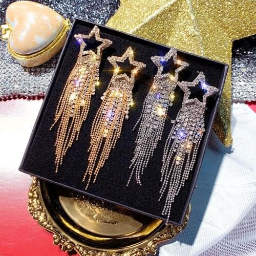 2019 Fashion korean earrings for Women Long Tassel Crystal Bijoux Luxury Shiny Gold Color Star Dangle Earrings Jewelry Gifts