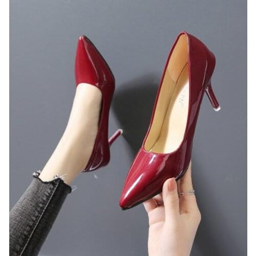 2021 Pu Leather Women Pumps New Fashion Sexy Pointed Toe Shallow Shoes Woman High Heels Party