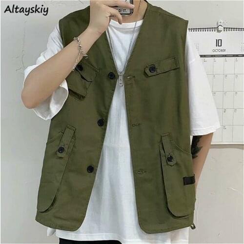 Vests Women Spring Students Fashionable Boyfriends Unisex Chic Solid Korean Safari Style All-match Loose Couples Ulzzang Ladies