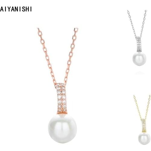 AIYANISHI 925 Sterling Silver Shell Pearl Pendant Necklace Engagement Natural Pearl Pendant Necklace Romantic Choker Necklaces