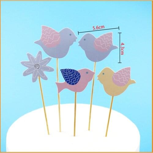 1set Bird Happy Birthday Cupcake Cake Topper Cake Flags Baby Shower Birthday Party Decoration Cake Baking Party Supplies
