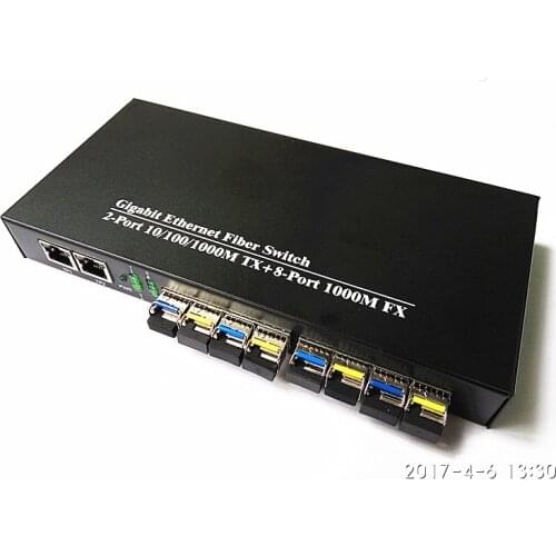 10 ports Gigabit Fiber Switch 2 port RJ45 + 8 port sfp fiber switch network switch with 4 pair of Gigabit single fiber module