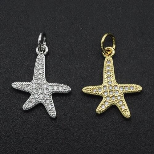 19x14mm 100% CZ Zircon DIY Jewelry Starfish Charm Pendant Wholesale Jewellery Accessories Necklace Making Charms Top Quality