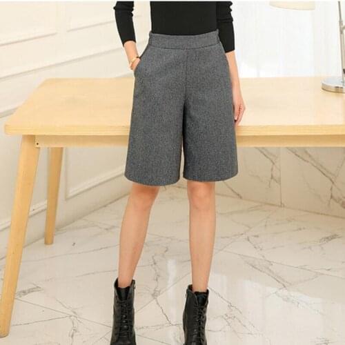 2021 Autumn Winter Women Pants Capris Female Fashion Casual Pants High Waist Woolen Short Pants Women S617