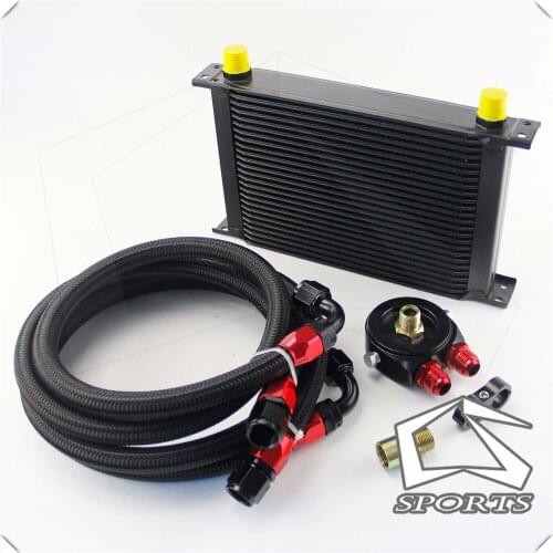25ROW AN-10AN UNIVERSAL ENGINE TRANSMISSION OIL COOLER BLACK+ FILTER KIT black british type