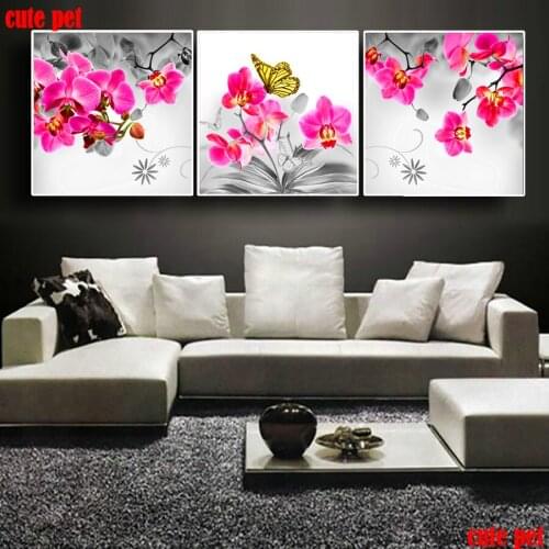 5D Diamond Embroidery Pink Phalaenopsis Diy Diamond Painting Rhinestones Handicraft butterfly diamond mosaic Home Decor 3PCS