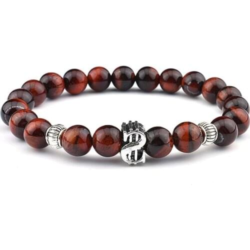 1Pc 8MM Fashion Dollar Sign Natural Stone Beads Buddha Bracelet Brown Tiger Eyes Beads Braclet For Men Women