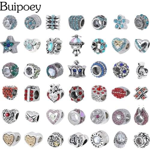 Wholesale Silver Color Rhinestone Beads Crystal Charm Fit Bracelet & Necklace Snake Bone Bracelets Accessory Beaded BD0421-0460