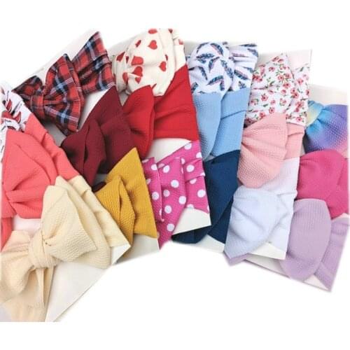 24PC=8sets/lot Large 5inch Waffle Bows Baby Headband 3PC Headband,Girls Floral Prints Knot Bow Baby Turban Head Wraps Card Pack