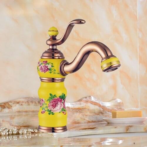 Basin Faucet Elegant Rose Gold Ceramic Brass Sink Mixer Tap Deck Mounted Water Tap Hot and Cold Crane Unique design Tap Torneira