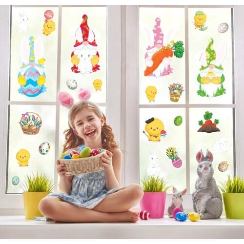 KAKUDER 4pcs/Set Cartoon Easter Day Static Wall Stickers Colorful Window Glass Sticker Creative Fridge Sticker adesivo de parede
