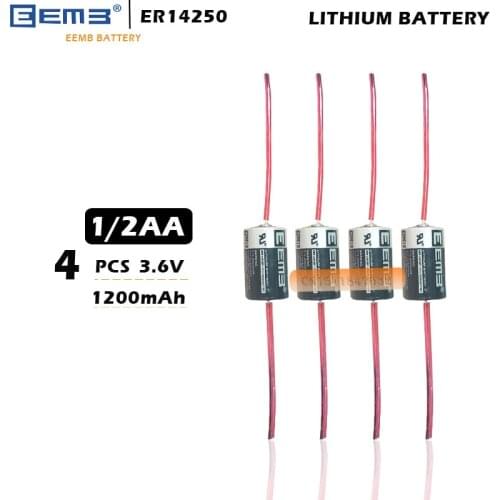 Free Shipping 4Pcs/LOT EEMB ER14250 1/2AA 3.6V 1200mAh Lithium Battery With welding
